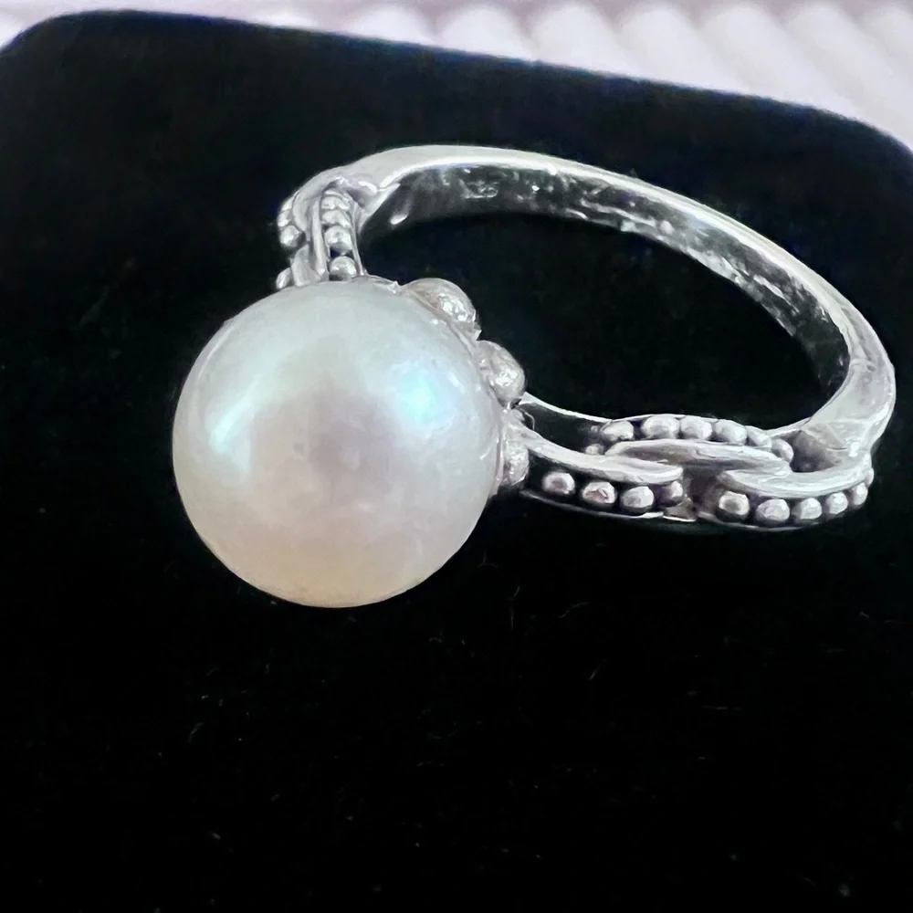 SALE! LAGOS Luna Pearl ring, Size 7, Sterling Silver Caviar beading - Picture 7 of 8